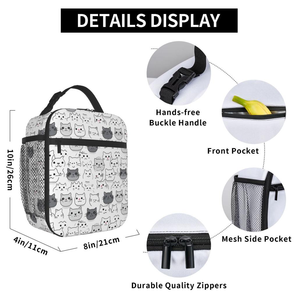 Borsa Termica per Pranzo con Fantasia Gatto Grigio Cartone Animato per Donne Bambini Scatole per Cibo Portatili Pranzo Termico Borsa Tote