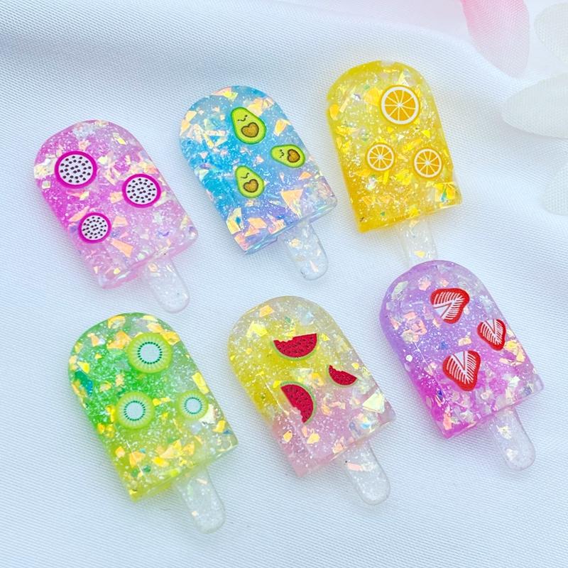 

10Pcs New Cute Mixed Shiny Fruit Popsicle Flat Back Resin Cabochons Scrapbooking DIY Jewelry Craft Decoration Accessorie