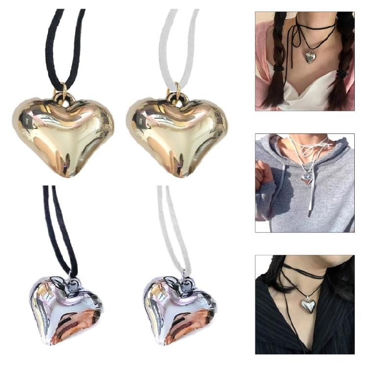Heart Pendant Choker Necklace Neck Chain Adjustable Length Neckchain Fashionable Neckwear Jewelry Y2K Accessory Gift