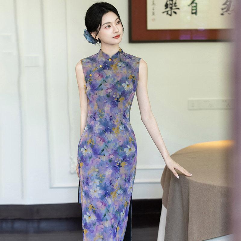 Purple Sleeveless National Style New Chinese Suzhou Long Cheongsam Improved Young 1011 New Women's Premium Sense