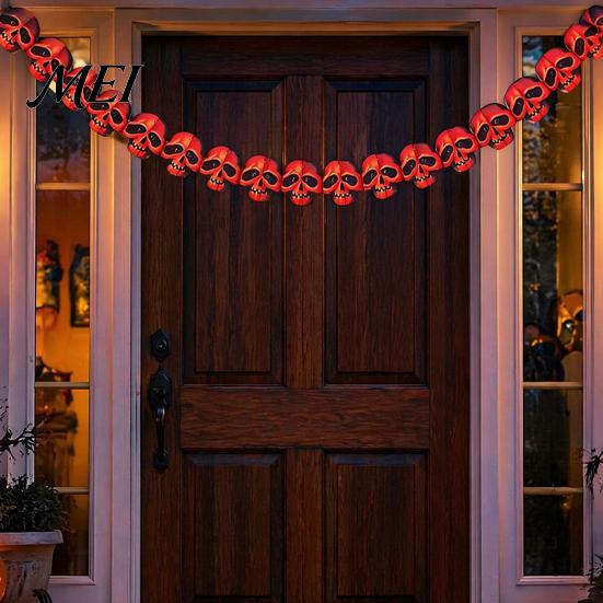 Halloween Party Decorations 10FT Garland, Spooky Skull Pumpkin Spider Hanging Paper Bunting Bat Decor Banner, Backdrop for Home, Wall, Fireplace Witch