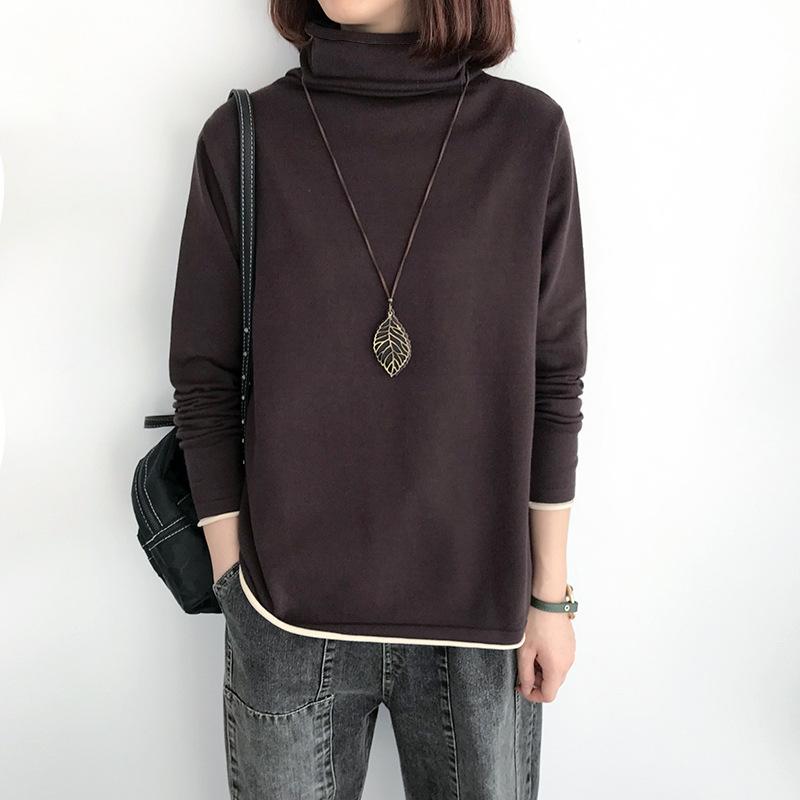 Autumn and Winter turtleneck Bottom Middle Aged Women's Fashion Solid Color Patchwork Long Sleeve Standard Pullover T-shirt Tops