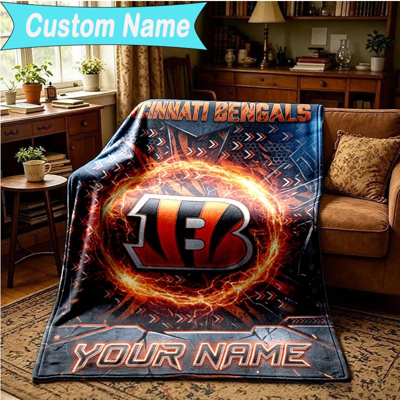 1PC Custom Name Blanket Cincinnati-Bengals Helmet Flannel Blankets Patterns Throw Blanket All-Season Soft Gift for Couch, Bed, Camping, Birthday Gifts