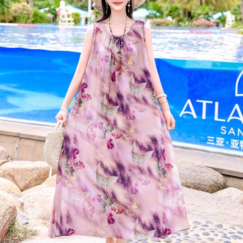 Plus Size Elegant Women's Summer Dress Casual Loose Sleeveless Long Dress Female Vintage Clothes