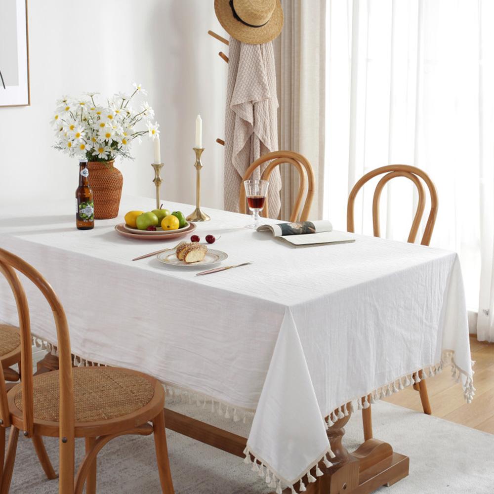 Table Cloth Rectangular Elegant Tablecloths Tassel Nordic Simple Plain Linen Bamboo Hemp Table Cover Wedding For Dining Table
