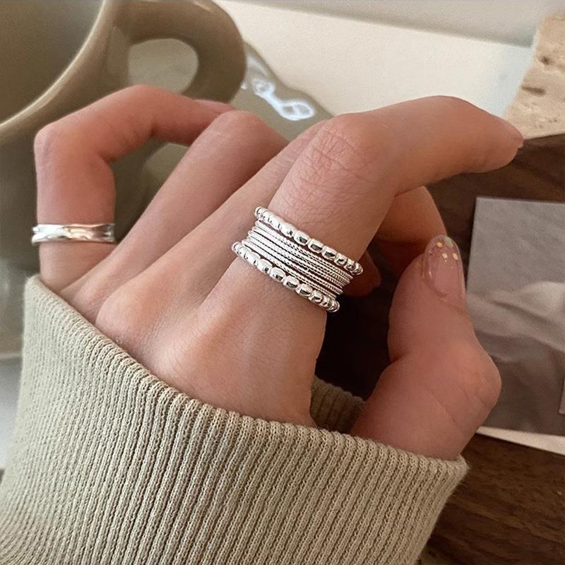Bague Ouverte Ajustable Style Coréen avec Design Géométrique Tressé pour Femmes