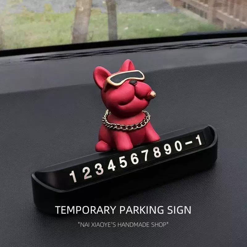 Temporary Parking Number Plate Bulldog Auto License Dashboard Car Interior Ornament Decoration Mobile Decor