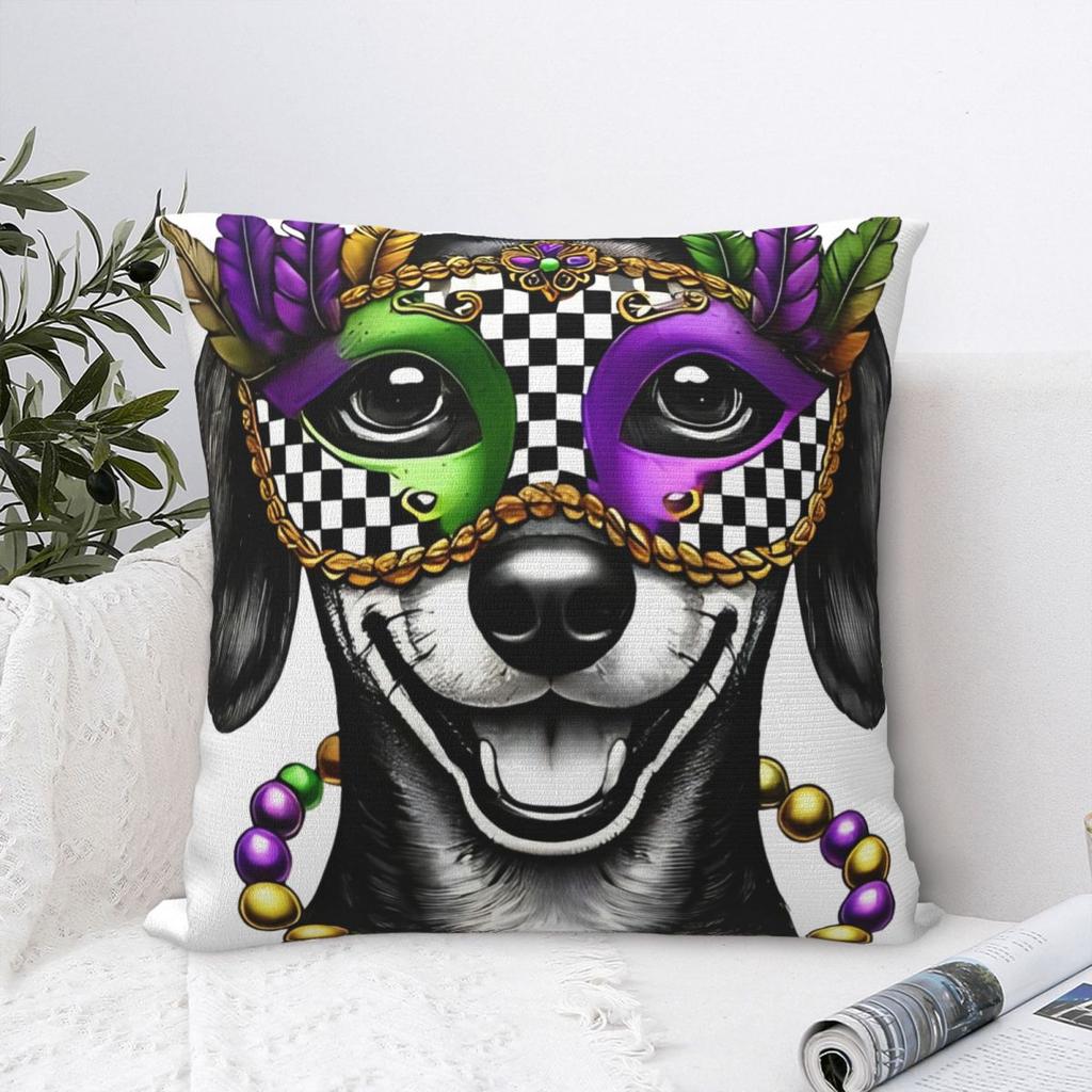 Dachshund Mardi Gras Mask And Beads Pillow Covers Polyester Car Cushion Cover Creative Decorative Pillow Cover 4545