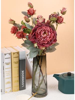 Künstliche Pfingstrosen Rosen Realistisch Künstlicher Strauß mit Stielen Seidenblumengestecke für Zuhause Innen Kaffeetisch-Mittelstück Tischdeko Hochzeit