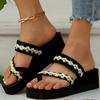Fashion 2025 Thick Bottom Clip Toe Slippers for Women Fashion Floral Fabric Wedge Sandals Woman Summer Eva Wear-Resistant Slides Female