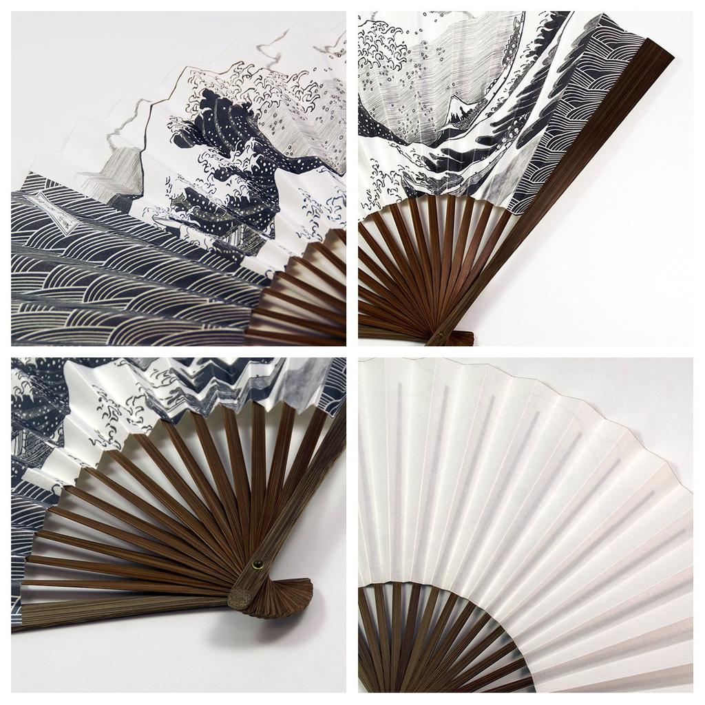 Stylish Business Fan Handkerchief Wave Pattern [Osaka Choseido] Men's Fan, Fan, Case, Included,
