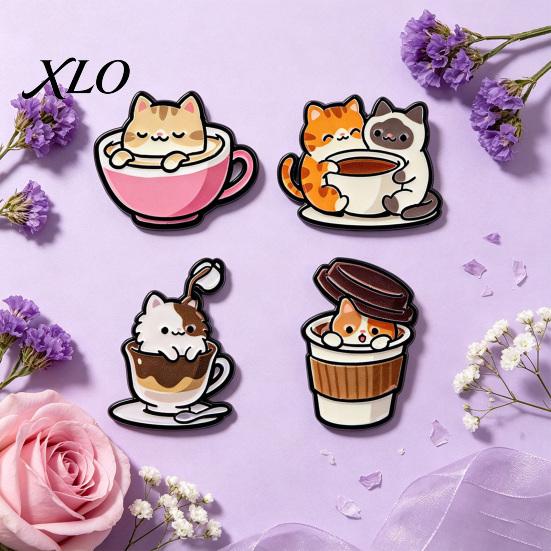 Cartoon Cat Accessory Coffee Cup Brooch, Kitten Enamle Lapel Pin, Animal Zinc Alloy Brooch Theme Badge, Clothing Accessories for Lovers Pin