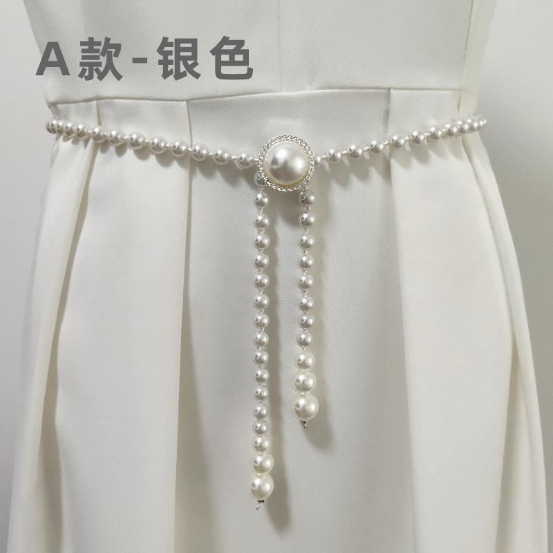 Perlenbesetzter Taillengürtel für Damen, elegantes, rundes Damenkleid