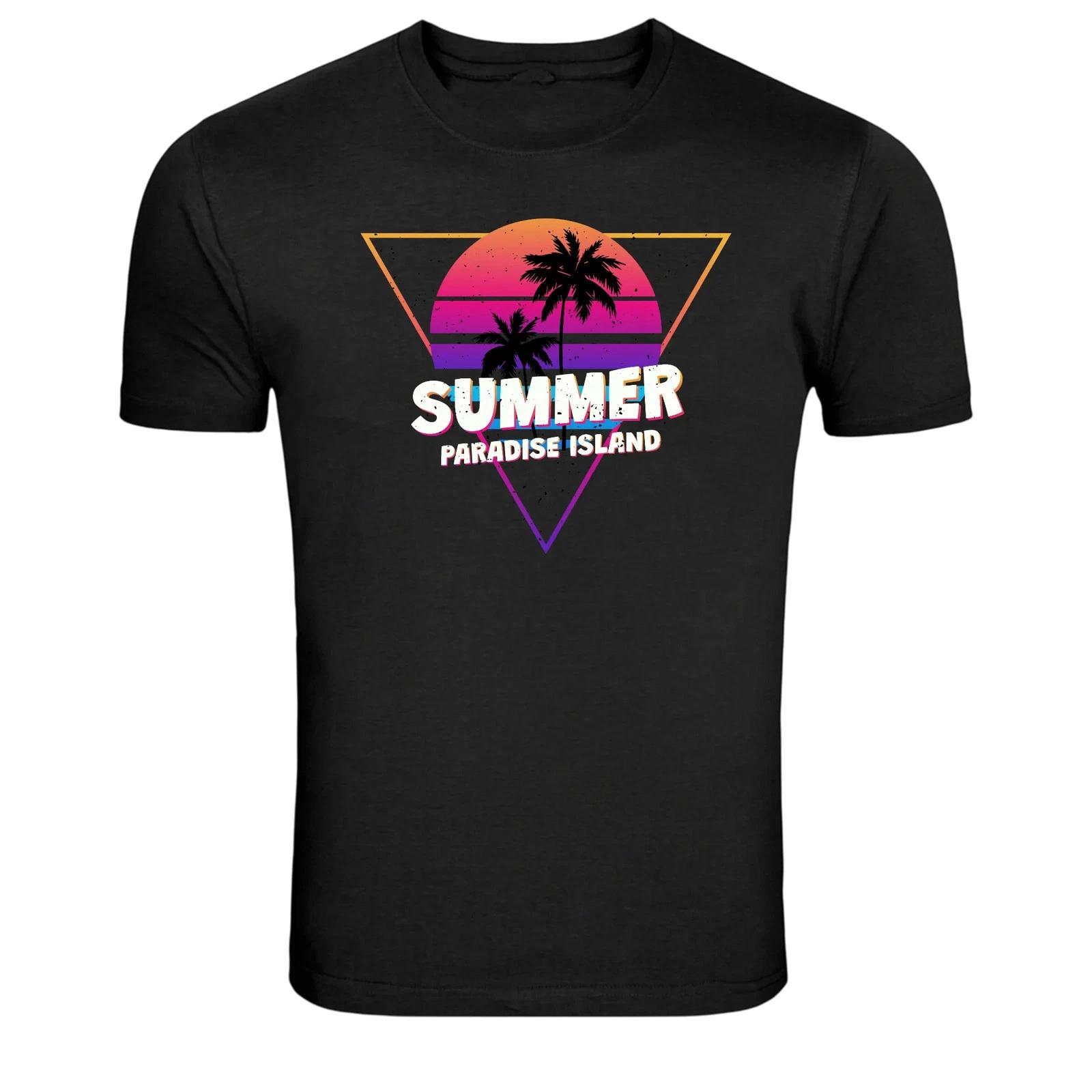 Summer Paradise Island Retro Sunset Graphic T Shirt 4XL