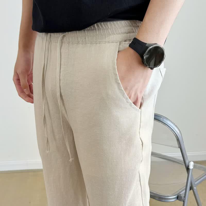 Pantalones Casuales Rectos 100% Lino para Hombre