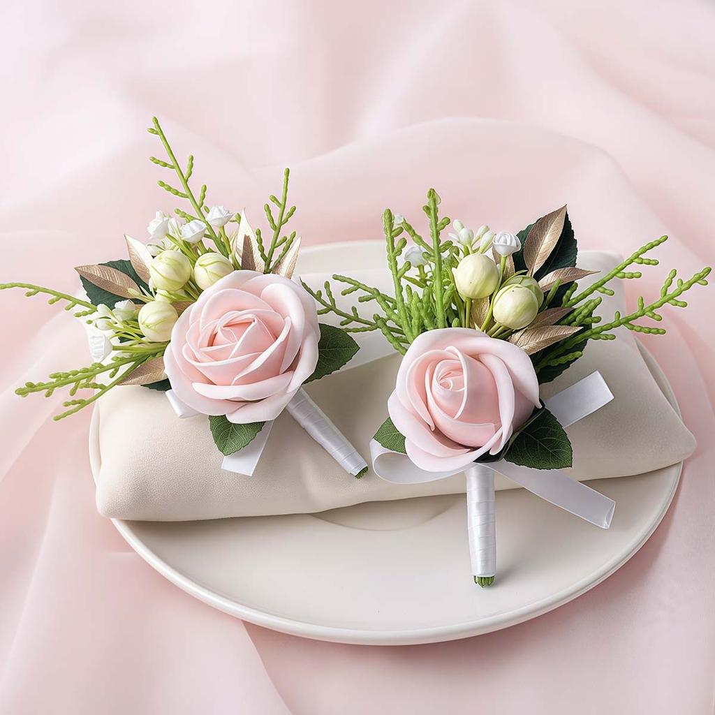 Set of 6 Boutonniere for Men Wedding, Groom and Groomsman Boutonniere for Wedding, Greenery Rose Corsage for Men Ceremony Anniversary Party Prom