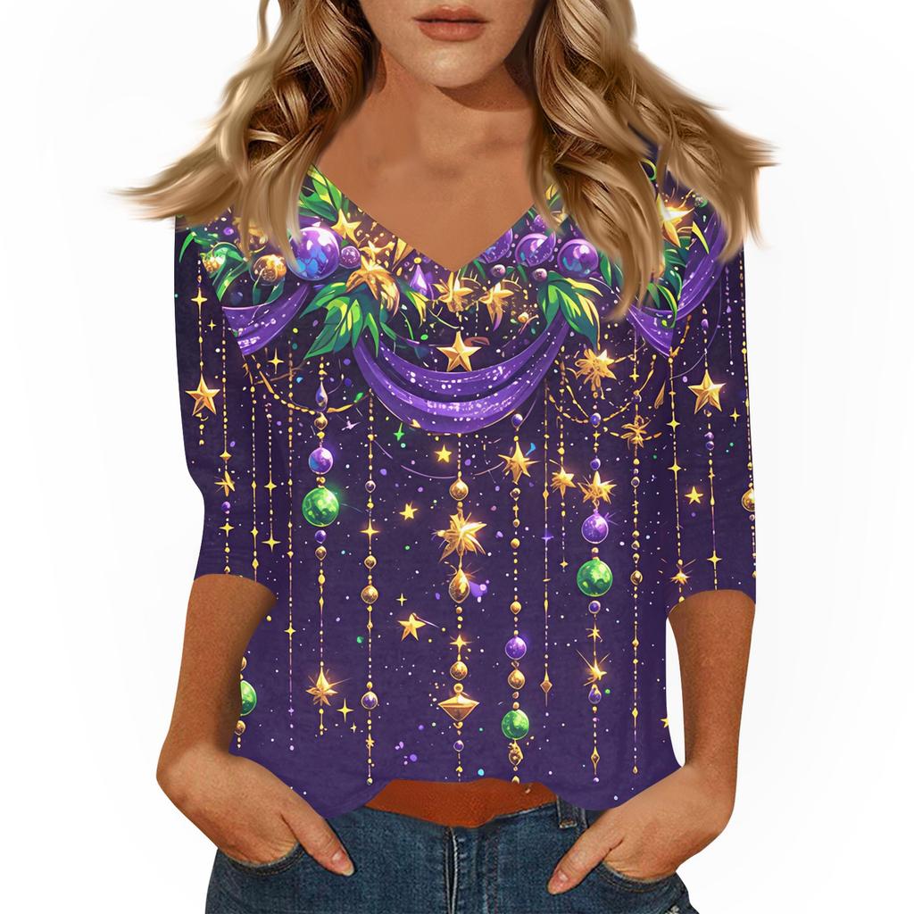 Women's T Shirt Print 3/4 Sleeve Daily Weekend Fashion Basic V- Neck Regular Top