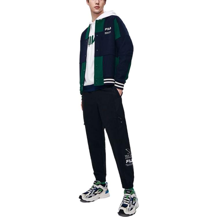 FILA Fleece Letter Embroidery Color Block Loose Long Sleeve Baseball Jacket Men jackets Secret-Mirror-Blue F11M319701F