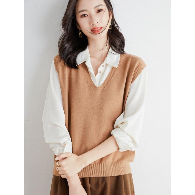 Women S Loose V Neck Sleeveless Knit Vest Solid Pullover