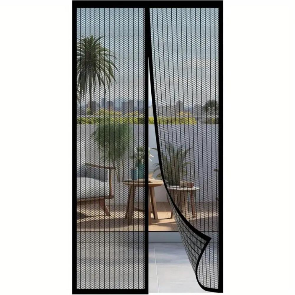 Self Sealing Magnetic Screen Door Heavy Duty Breathable Mosquito Net Curtain Vertical Dense Striped Soft Net Insect Door Screen