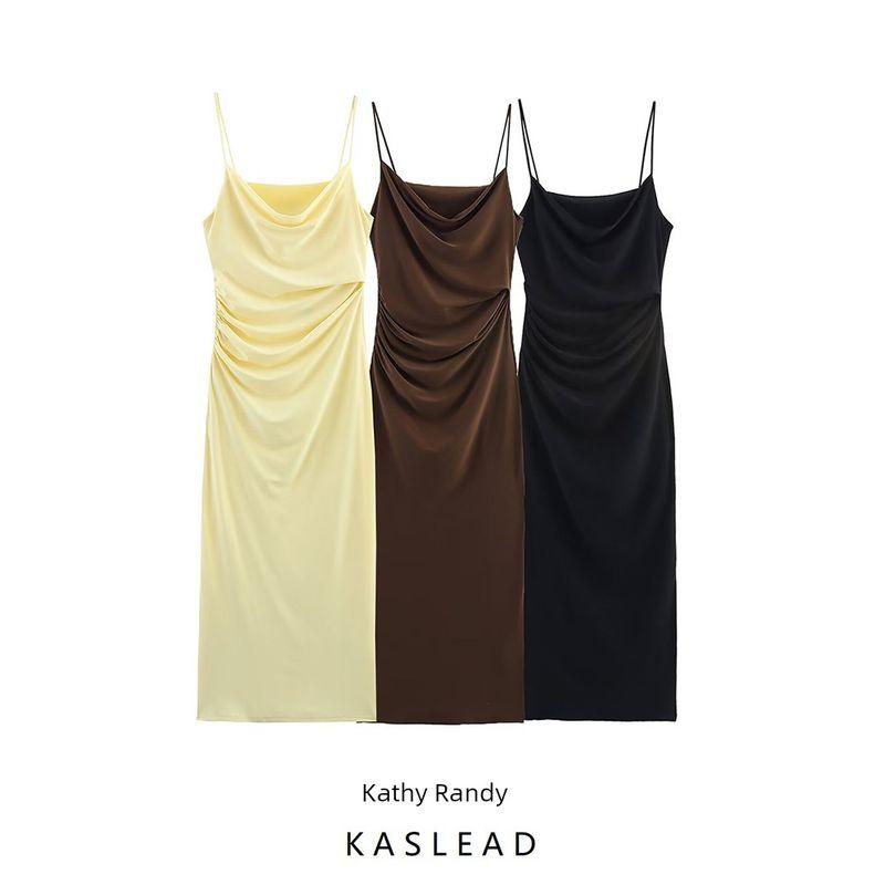 Kaslead New Women Clothes Western Style Pleat Decoration Sleeveless Midi Dress 1165016 300