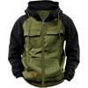 Men's Hooded Multi-Pocket Patchwork Sweatshirt - European & American Style, Spring/Autumn, Solid Color, Youth Sport Workwear