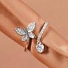 Huitan Romantic Butterfly Heart CZ Opening Rings for Women Luxury Trendy Silver Color Female Rings Adjustable Engagement Jewelry