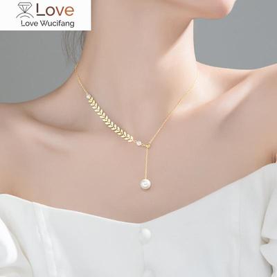 Kamira 925 Sterling Silver Elegant Romantic Leaf Pearl Bead Pendant Chain Necklace For Women Clavicle Luxury Wedding Jewelry New