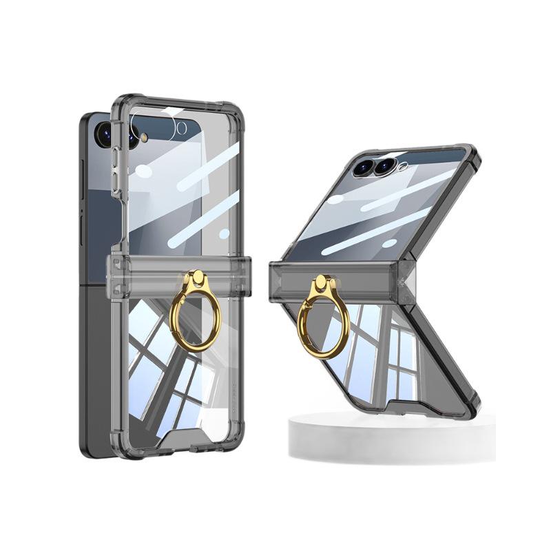 Samsung zFlip7 Hinge Protective Case: Transparent Airbag Full Coverage with Finger Ring Buckle