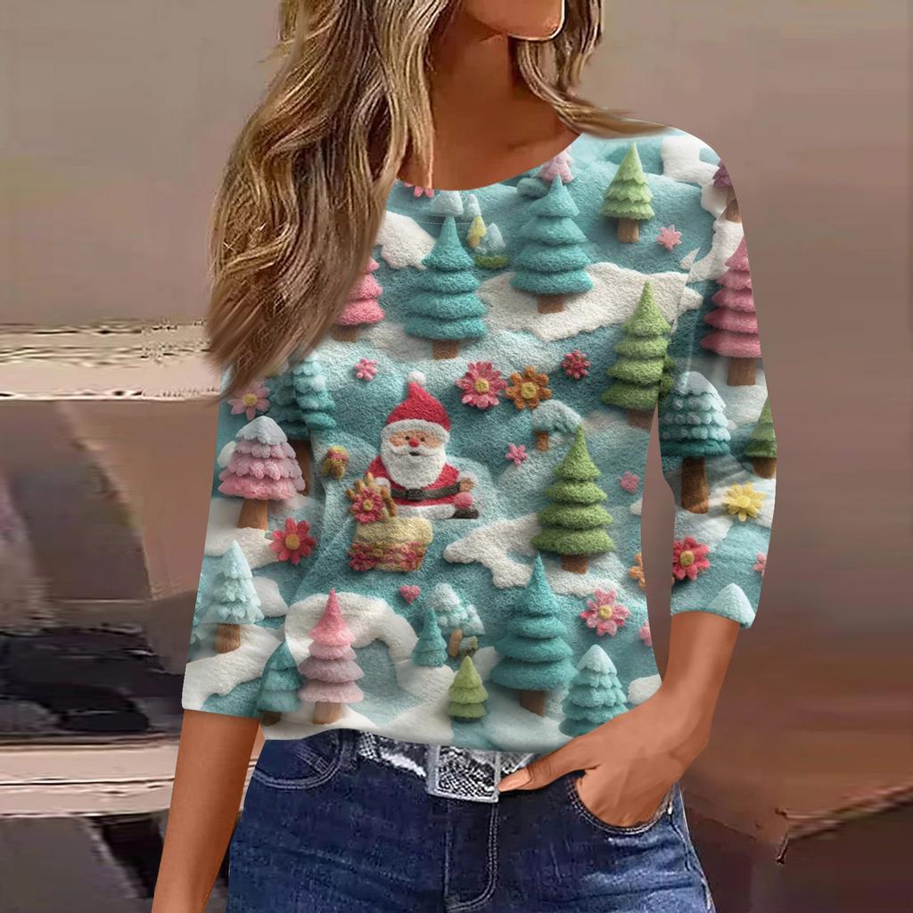 3/4 Sleeve Shirts For Women Print Graphic Tees Blouses Casual Plus Size Basic Tops Pullover