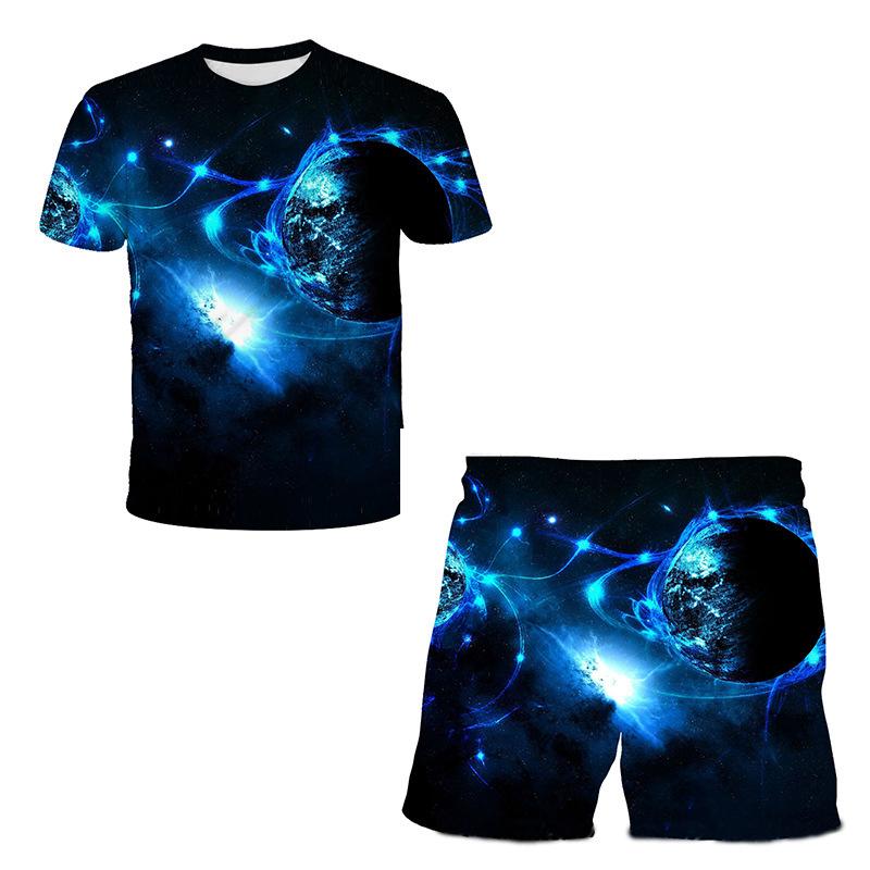 Sommer Neu Weltraum Planet Muster 3D Druck Trainingsanzüge Herren Damen Kurzarm T-Shirt Shorts Sets 2 Stück Sportanzüge Herrenbekleidung
