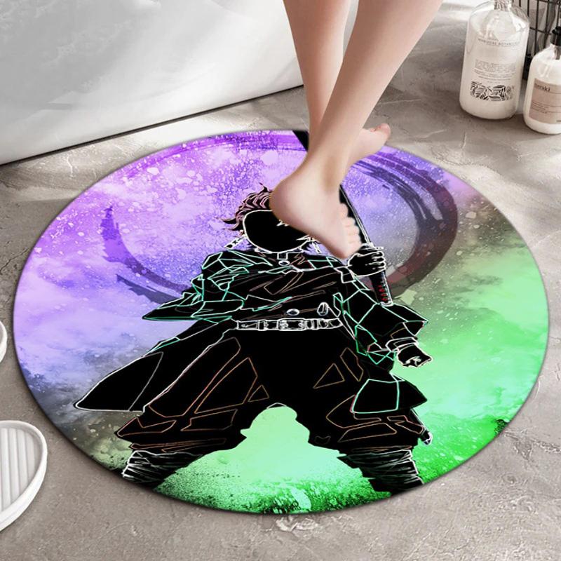 Classic Japanese-style Cartoon Demon Slayer Round Rug, Home Soft Decorative Anti-slip Yoga Mat and Chair Mat, Outdoor Floor Mat Carpet K17