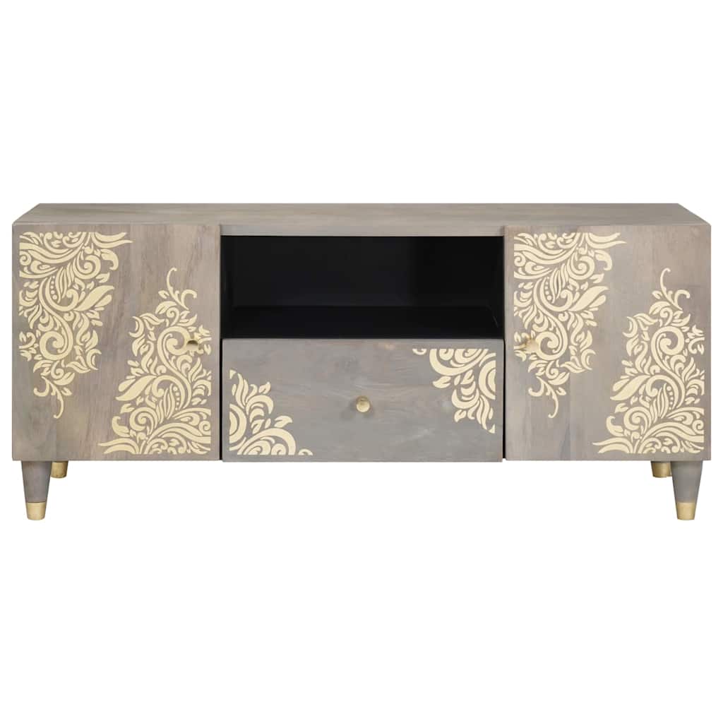 TV Cabinet with Shelf Gray 105 x 33 x 46 cm Solid Mango Wood