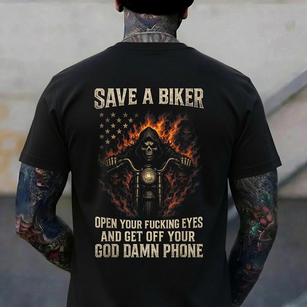 NAMESave A Biker - Skull Motorcycle Band Humor T-Shirt 2XL