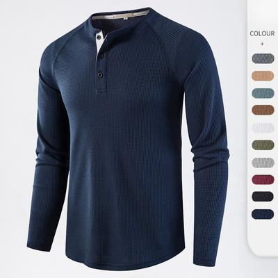 Męskie koszulki Henley z okrągłym dekoltem i długim rękawem Casual Solidne, podstawowe topy 3-przyciskowe, oddychające t-shirty sportowe Męskie sportowe treningi Odprowadzająca wilgoć koszulka