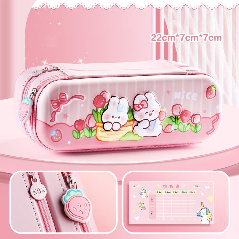 

3D Пенал-космонавт для мальчиков, Канцелярские товары, Популярный студенческий, Двухслойный, Большая вместимость, Водонепроницаемый, Розовый кролик