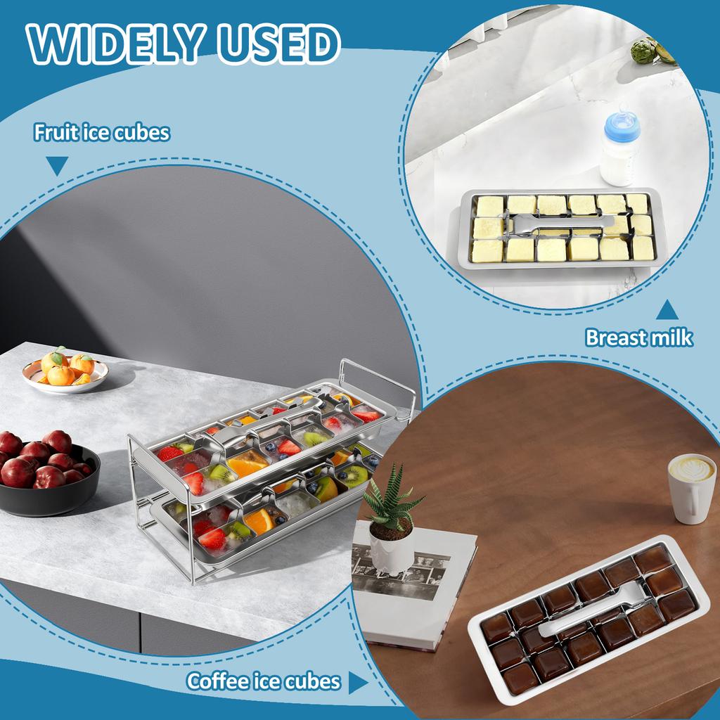 2 Layer 36 Slot Stainless Steel Ice Cube Tray Removable Ice Cube Maker Mold for Cocktail, Coffee Fruit Juice Drink