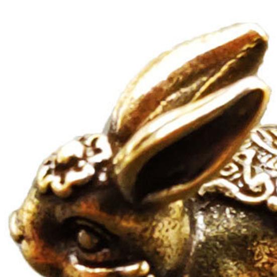 Vintage Realistic Brass Zodiac Animal Rabbit Miniature Keychain Pendant Car