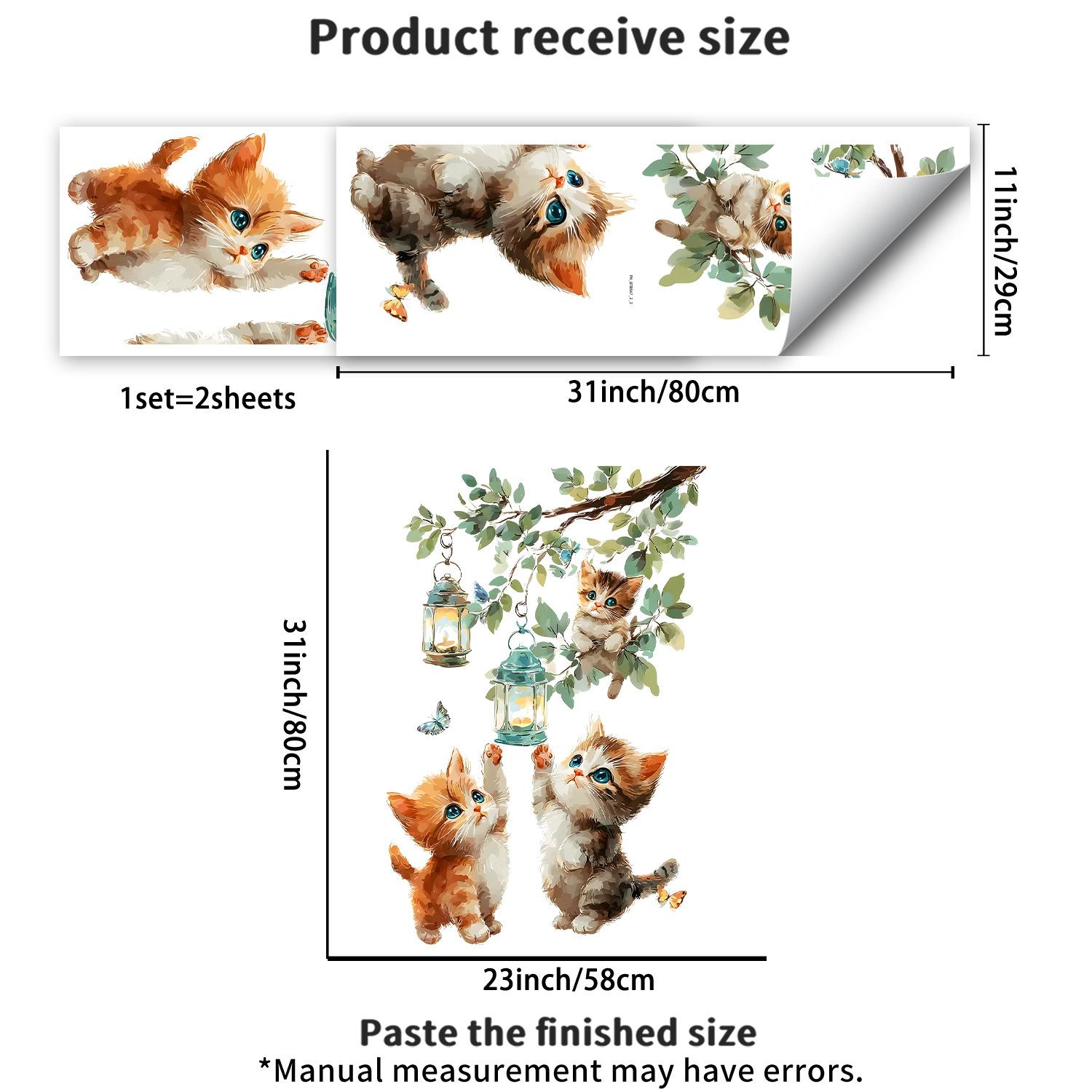Cute Tree Branches Cats Butterflies Self-adhesive Waterproof Cartoon Stickers on Walls