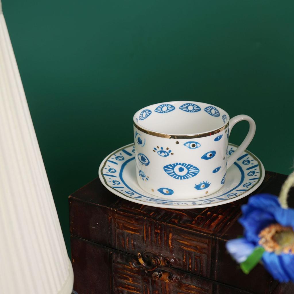 Creative Hands Eyes Coffee Cup and Saucer Set Ceramic Cappuccino Afternoon Tea Water Mug Dessert Cake Plate Christmas Gift