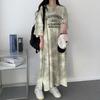 2024 Summer Slimming American Casual Tie-Dye Color Block T-Shirt Dress