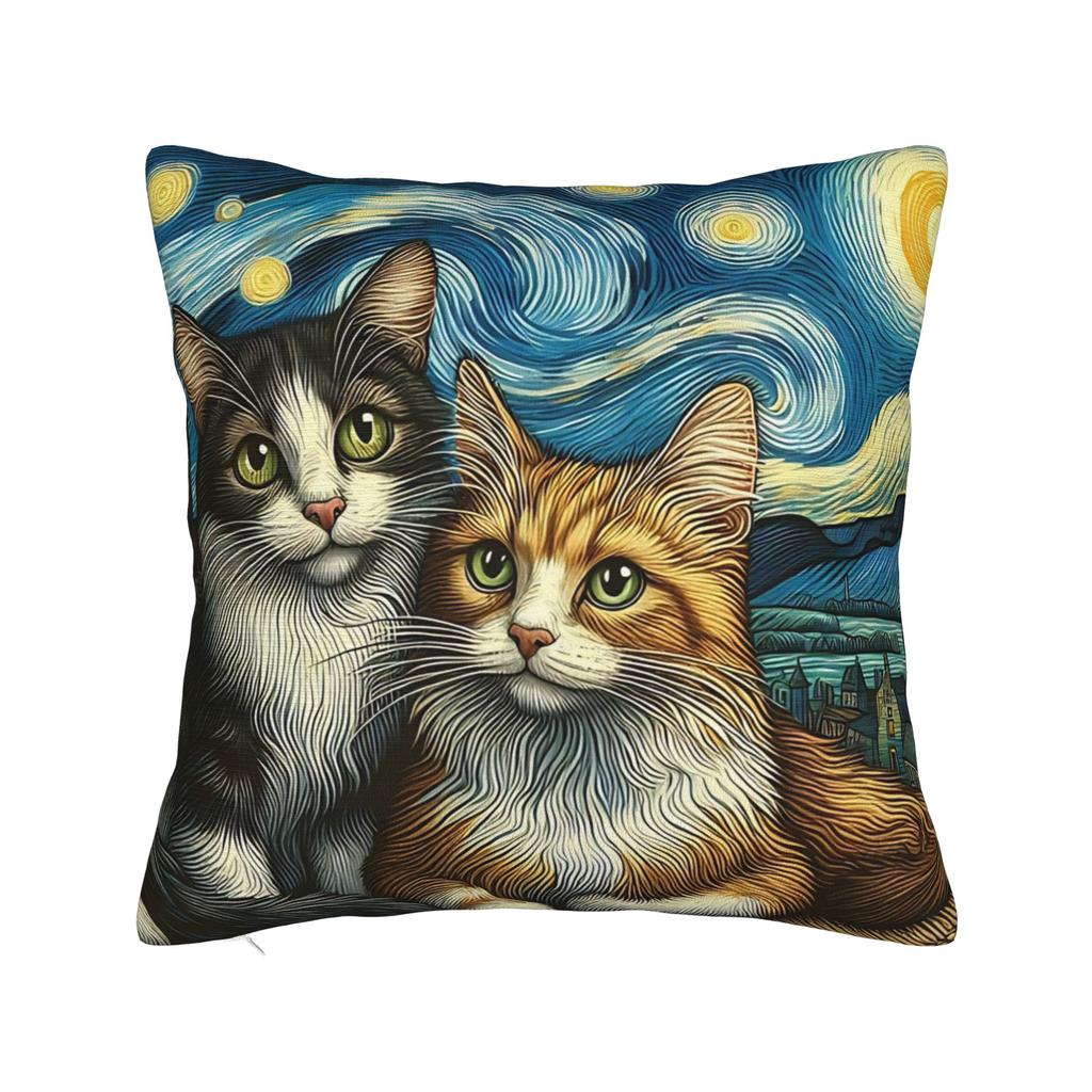 Mini Schnauzer Dog Van Gogh Starry Night Pillowcase Polyester Cushion Cover Decorations  Pillow Case Cover Sofa Square cm
