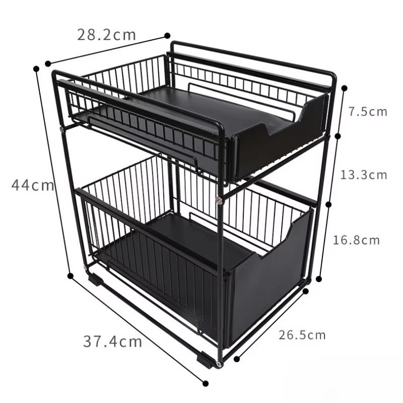 Black 2 Tier Sliding Cabinet Basket Spice Rack Sliding Basket Under Sink Cabinet Storage Shelf with 2 Extendable Baskets Drawer чёрный 17860₽