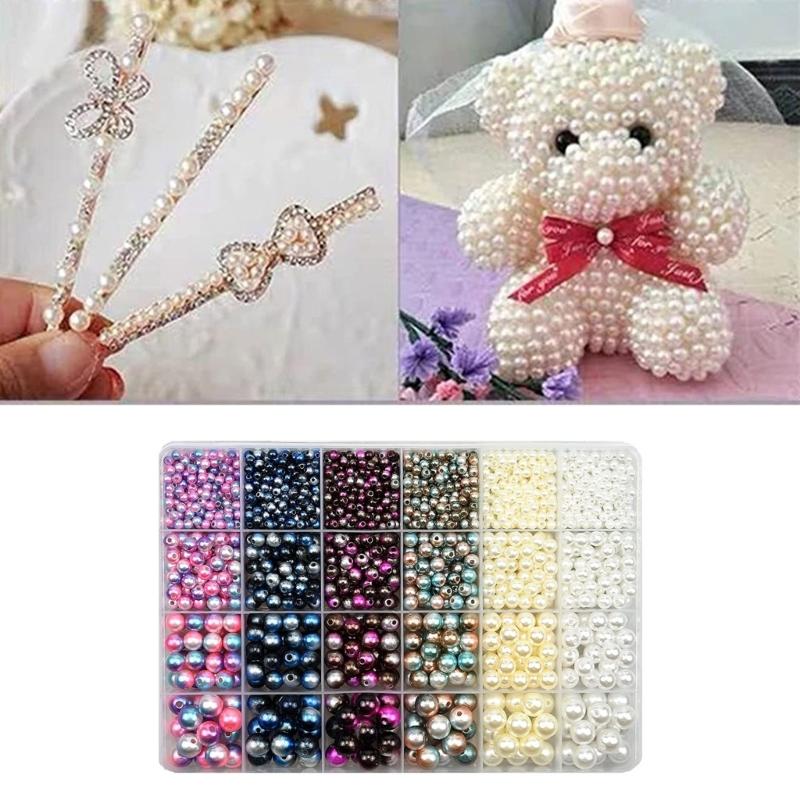 1890Pcs Changing Color Pearl Beads Set for Jewelry Making DIY Crafts Elegant Spacer Beads with Holes Round Beads DIY