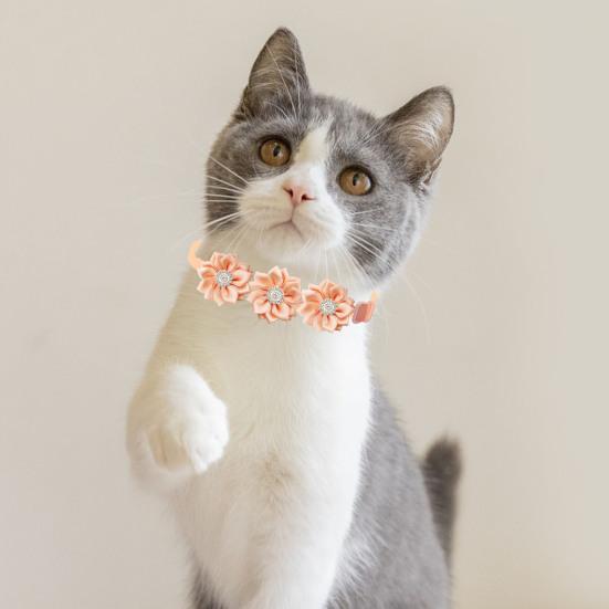 Haustierhalsband, verstellbar, weich, bequem, Haustier-Halsband, Blumen-Strass-Dekor, Katzen- und Hundehalsband, Heimtierbedarf