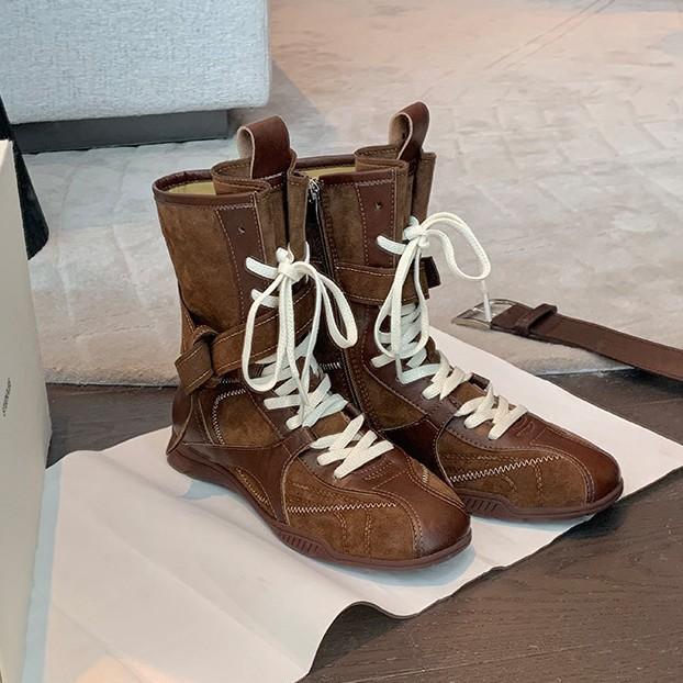 

Grape mother same retro round head color matching strap side zipper hunting outfit Dexun Martin boots fashionable versatile boxing boots 40