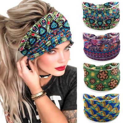 Bandeau Large Absorbant la Sueur Anneau en Éponge Antidérapant Élastique Bandeau Cheveux Turban Bohème