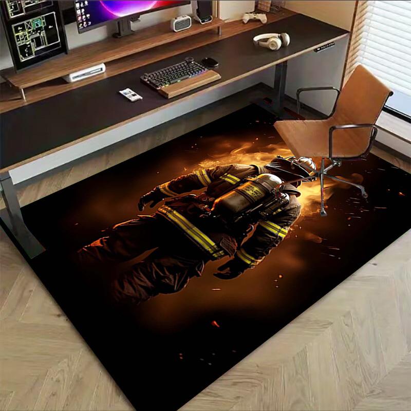1PC Firefighter Firefighting Non-Slip Floor Carpet Compatible for Office&Living Room&Bedroom&Dining Room - Flat- Soft & Pattern, Vibrant Colors-W256