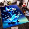 Butterfly and Rose Carpet, Blue Glowing Design with Elegant Floral Art Suitable for Use As an Anti-slip for Living Room Bedroom Sofas