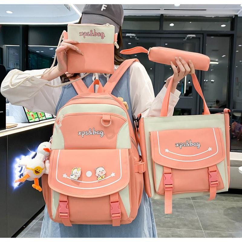 4 Pcs Set Pupil Schoolbags for Girls Grade 3 6 Lightweight Children Tutoring Bag Cute Cartoon Junior High School Teenager Girl Backpack